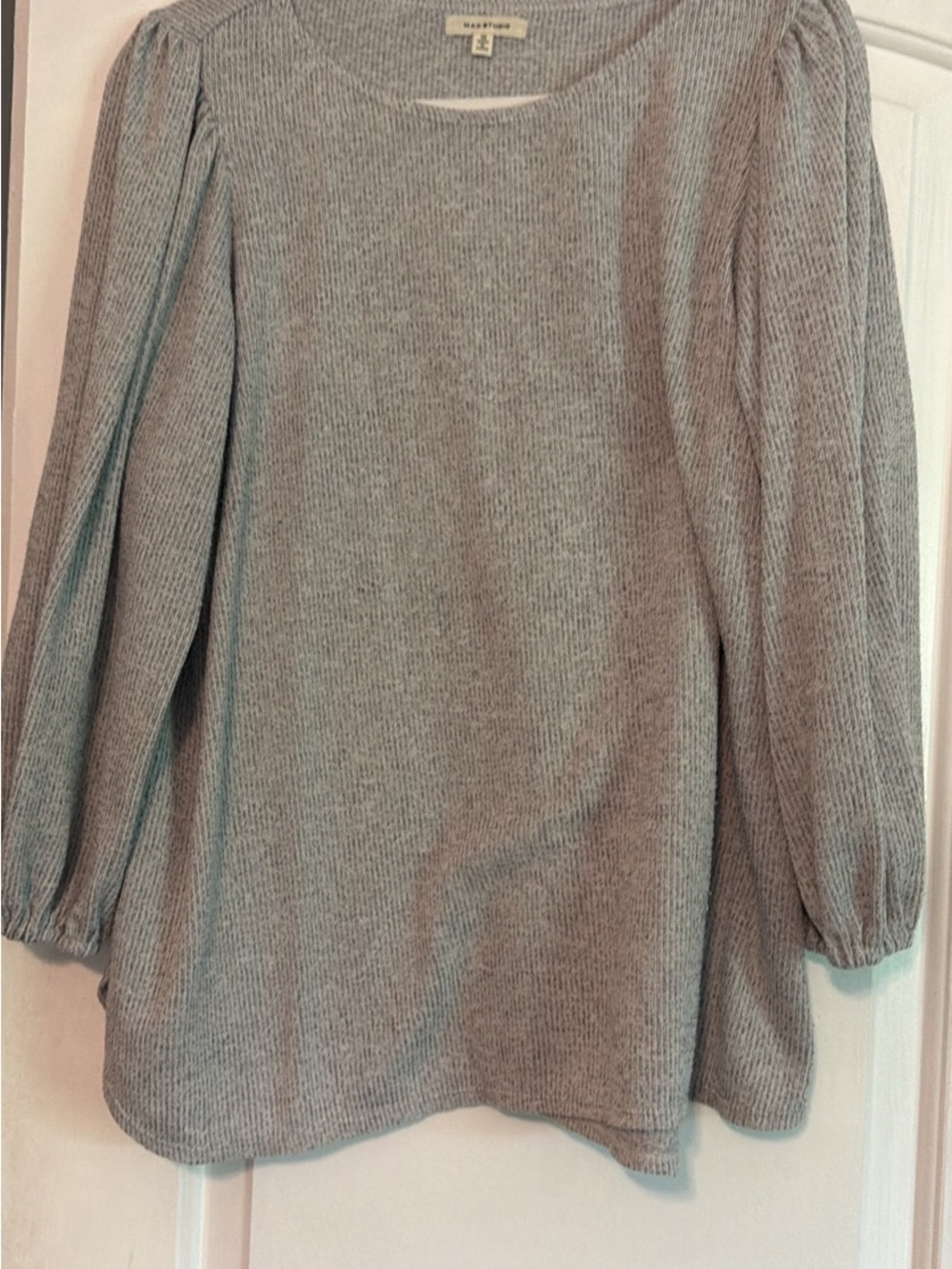 Max Studio Light Gray Ribbed Knit Top
